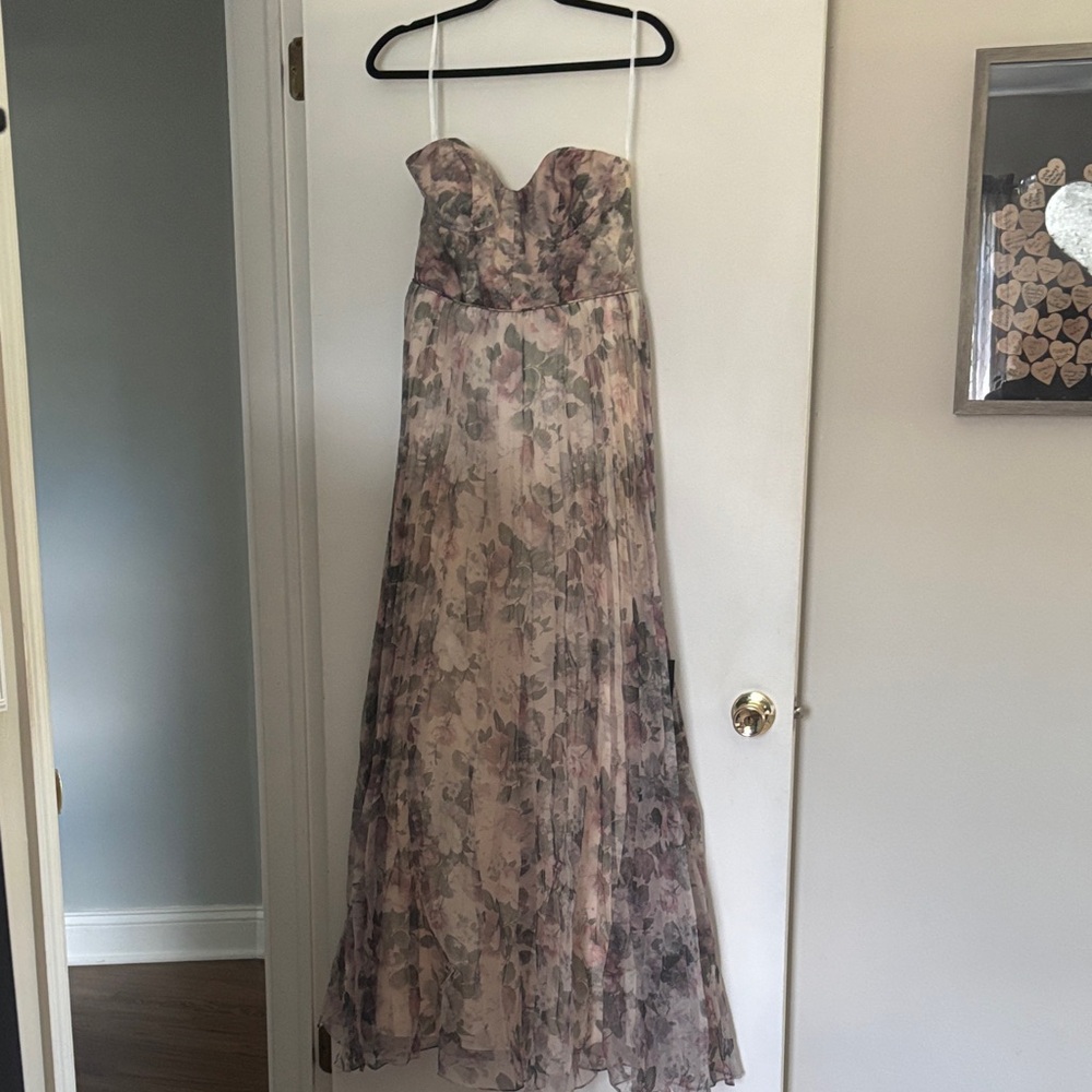 Lulu's Strapless Floral Dress in Cream and Pink